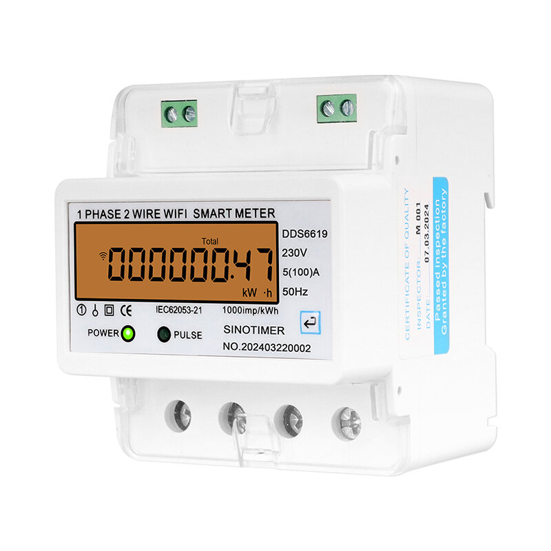 WIFI Remote Control Single Phase AC 220V 100A Energy Meter kWh Counter Consumption Analog Electricity Wattmeter Household