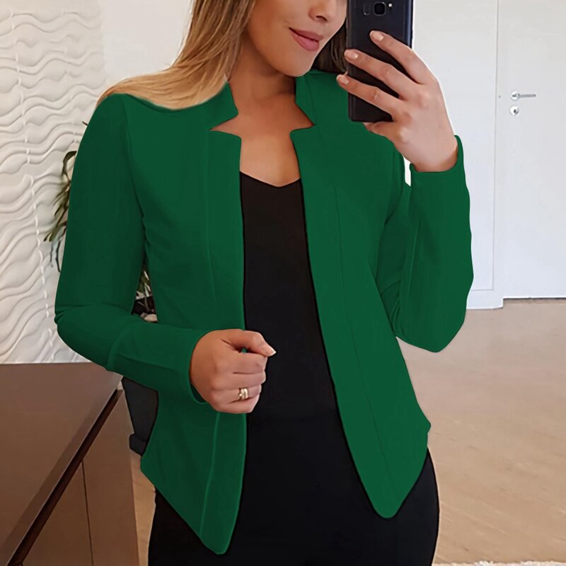 2022 frauen Herbst Elegante Büro Dame Solide Stehkragen Strickjacke Mantel Beiläufige Dünne Femme Partei Blazer Arbeit Outfits Kleidung