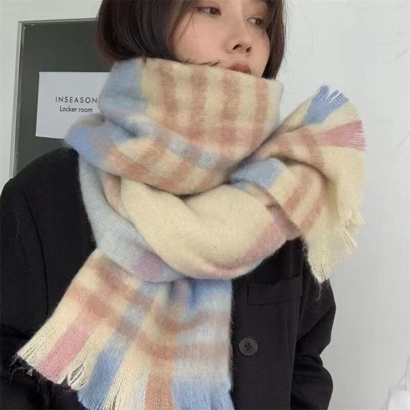 Warm Mohair Scarf Elegant Soft Thickened Wrap Shawls Mohair Blanket Winter Cashmere Scarf Girls