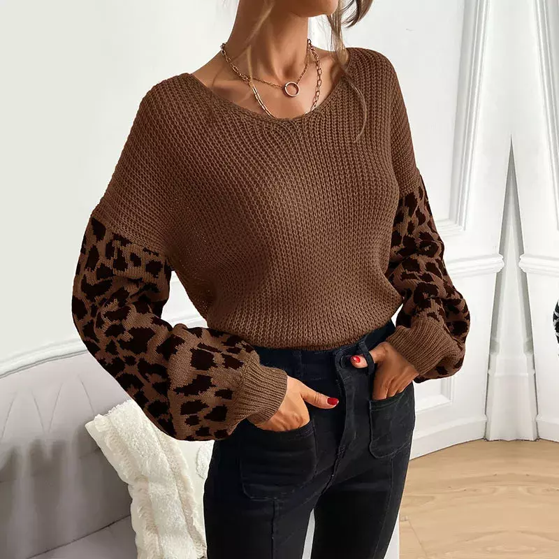 Jesienne swetry damski sweter z dzianiny najlepsze cukierkowe kolory zimowy ciepły miękki okrągły damski luźny sweter wzór w cętki