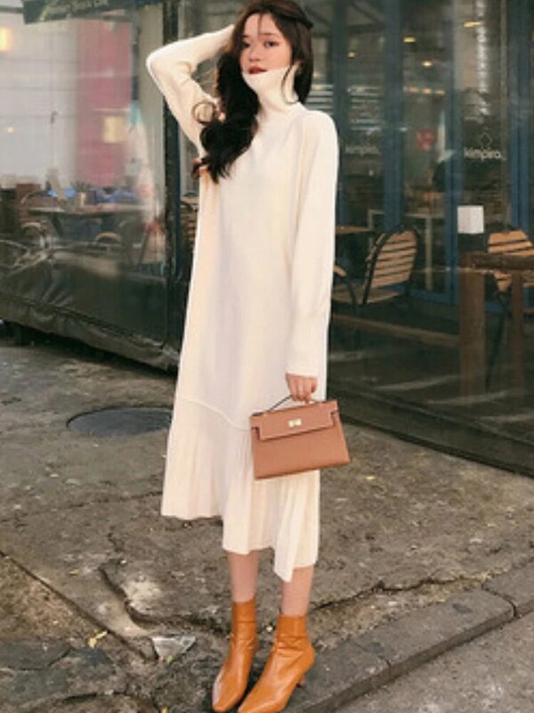 Maglione donna vestito Pullover manica lunga Top girocollo nuovo autunno inverno vestiti donna eleganza maglia moda coreana Streetwear
