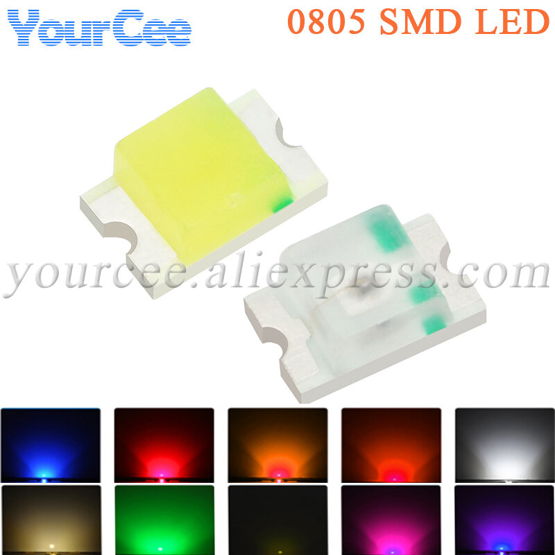 Kit de diodos emisores de luz LED, Kit de diodos emisores de Color rojo, azul, amarillo, Blanco, Naranja, morado y rosa, 100 SMD, 0805 Uds.