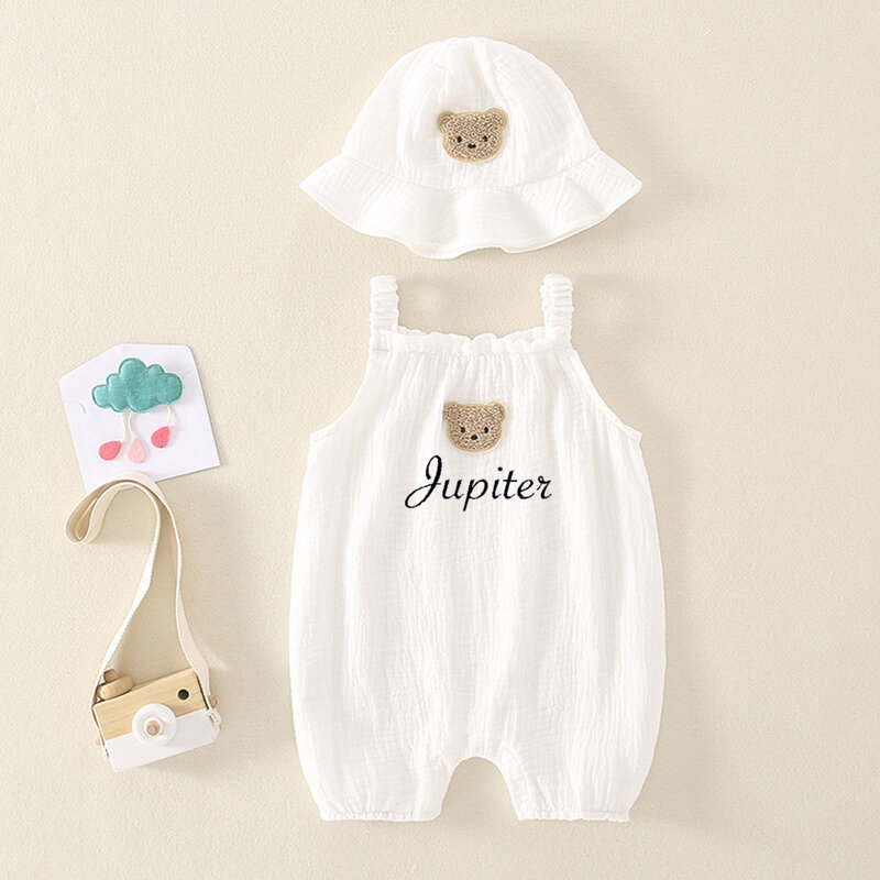 Name Embroidery Customized Newborn Baby Boys and Girls Summer Thin Sling Strap Boneless Pure Cotton Gauze Jumpsuit