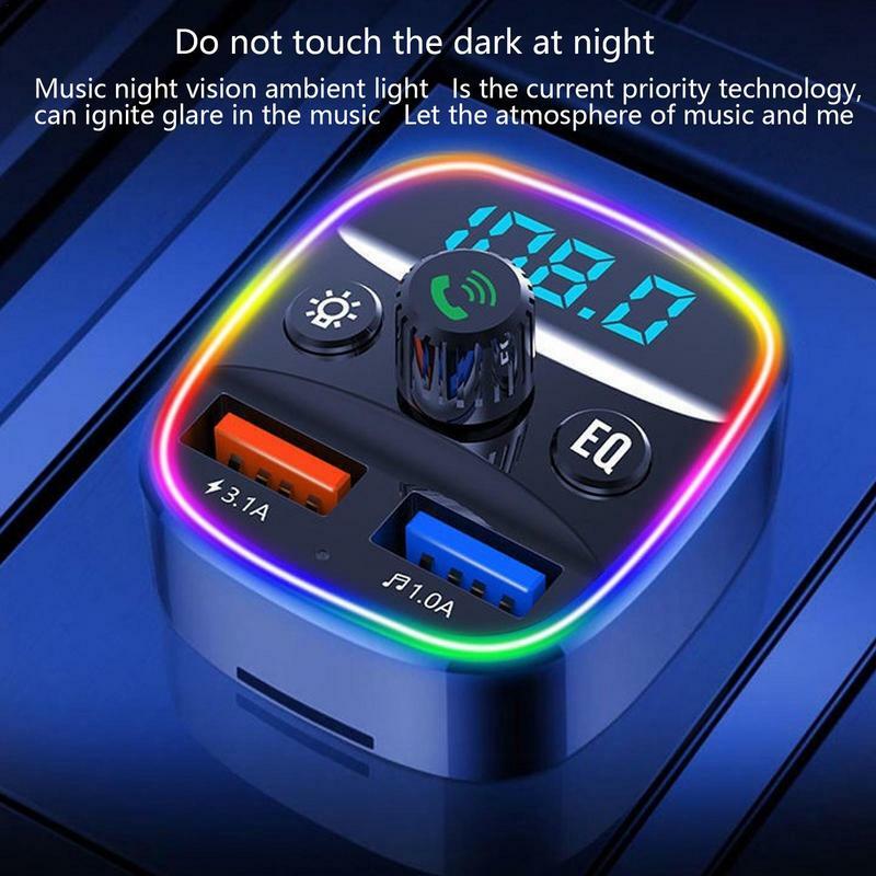 Car FM Transmitter Fast Charge Car Charger Car Ambient Light Wireless MP3 Player For Musical U Disks USB Drive Audio Players