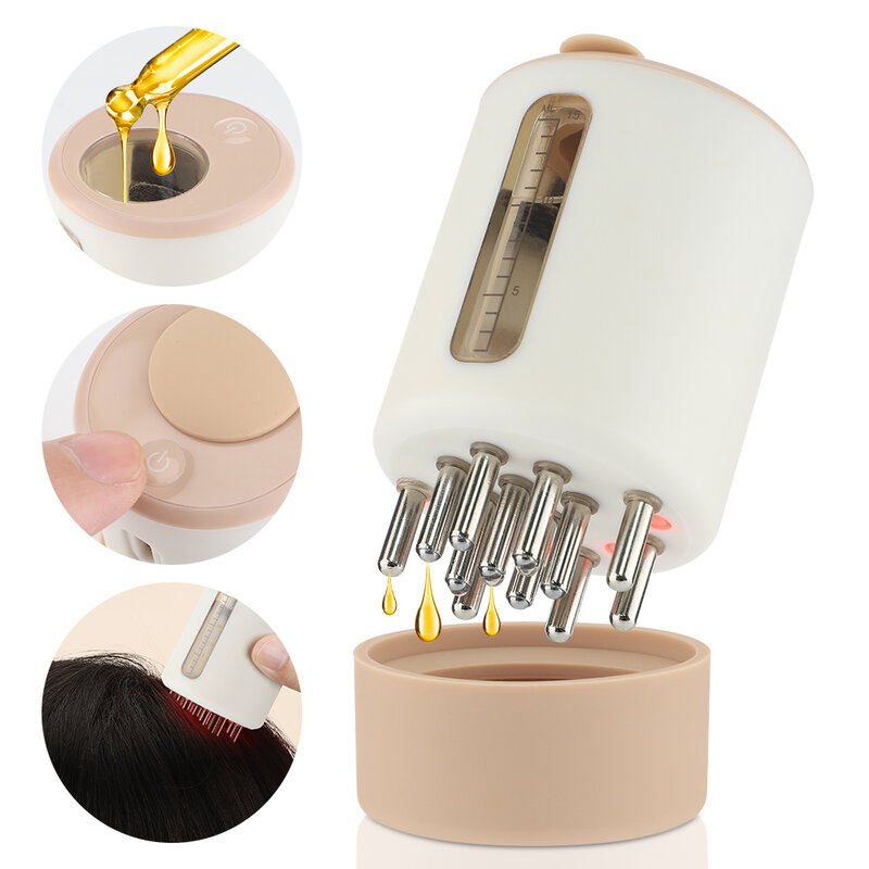 Elektryczna mikroprądowa głowica masażer do skóry głowy 625nm lampka LED wibracyjna grzebień do masażu lekarska płynny olej aplikator grzebień do włosów