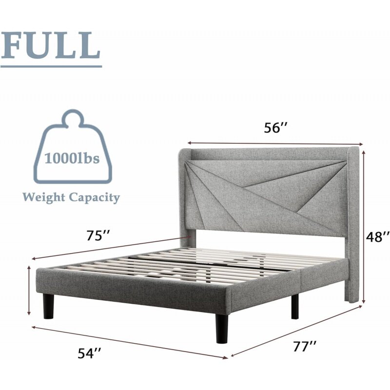 Feonase-Marco de cama completo con puertos USB tipo C, plataforma tapizada, cabecero de almacenamiento Wingback, madera maciza S