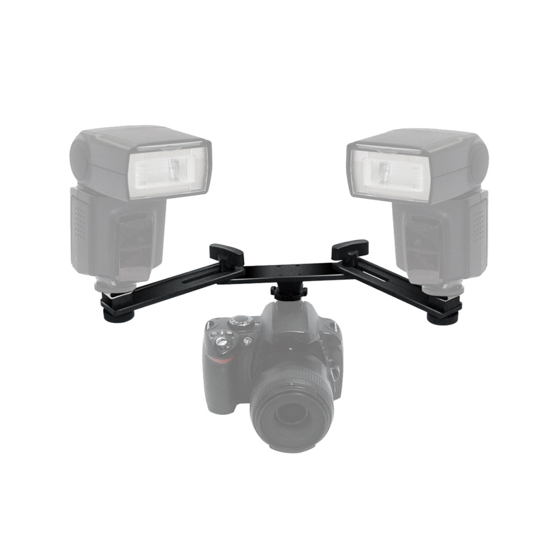 Braket dudukan kamera Video Double Hot Shoe, dudukan lampu Flash cepat ganda untuk kamera DSLR makro