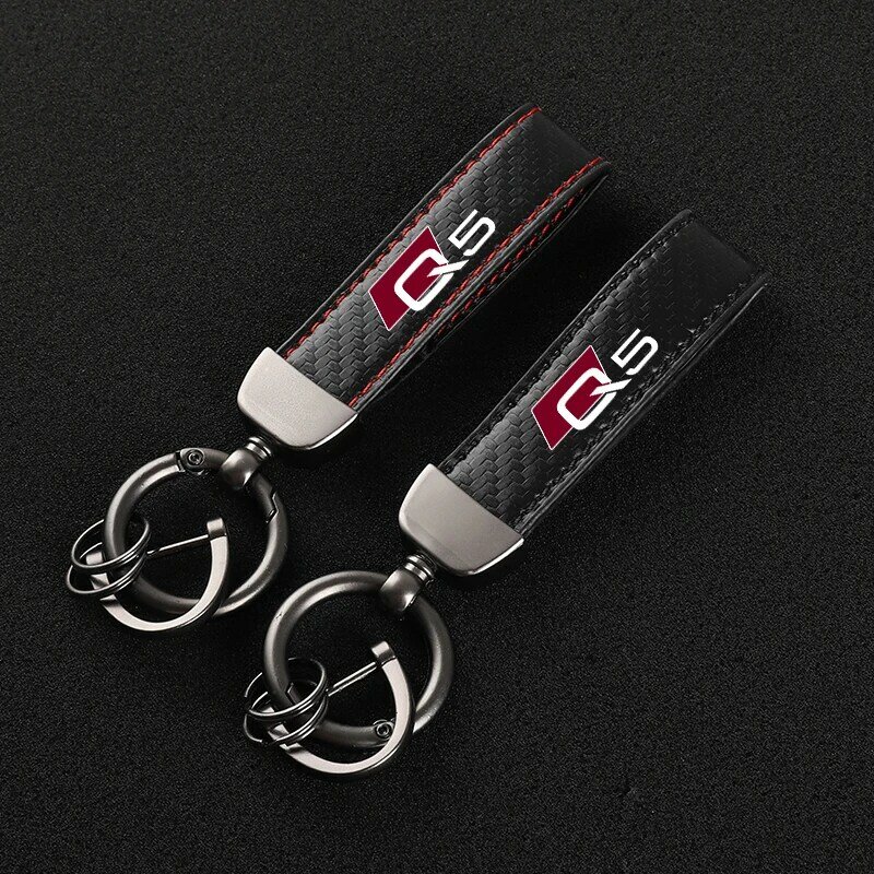 Leather Carbon Fiber Car Rings Keychain Zinc Alloy Keyrings For audi Q5 with logo car accessories