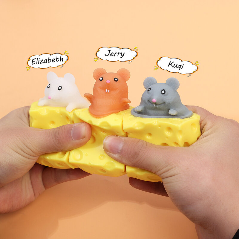 Pop up Funny Mouse and Cheese Squeeze Toy Anti-stress Hide and Seek Figures Stress Relief Toys for Kids Adult Rat in Cheese