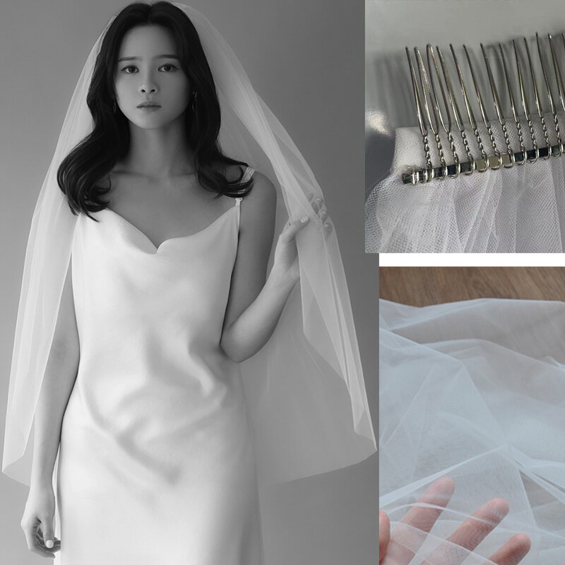 Curto Tulle Véus De Noiva Uma Camada Com Pente Bridal Veil para Noiva Acessórios Do Casamento 90cm Comprimento