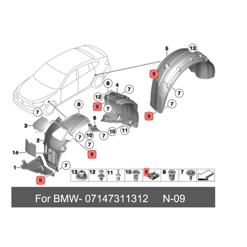 20pcs/set For BMW Front Fender Liner C-Clip Hex Bolt Screw Combo Kit 07147311312 07149213164 Car Accessories