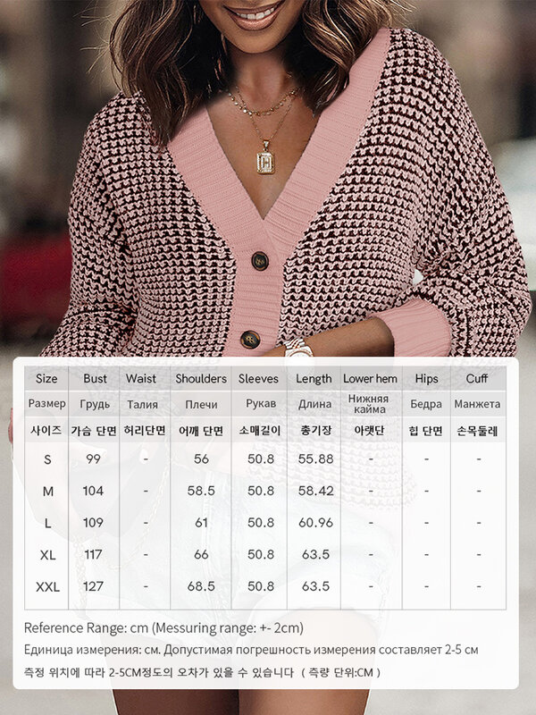 CMAZ V-neck Contrast Knitted Cardigan 2024 Winter Single Breasted Long Sleeve Sweater Coat Woman Loose Soft Knitwear LC2541575