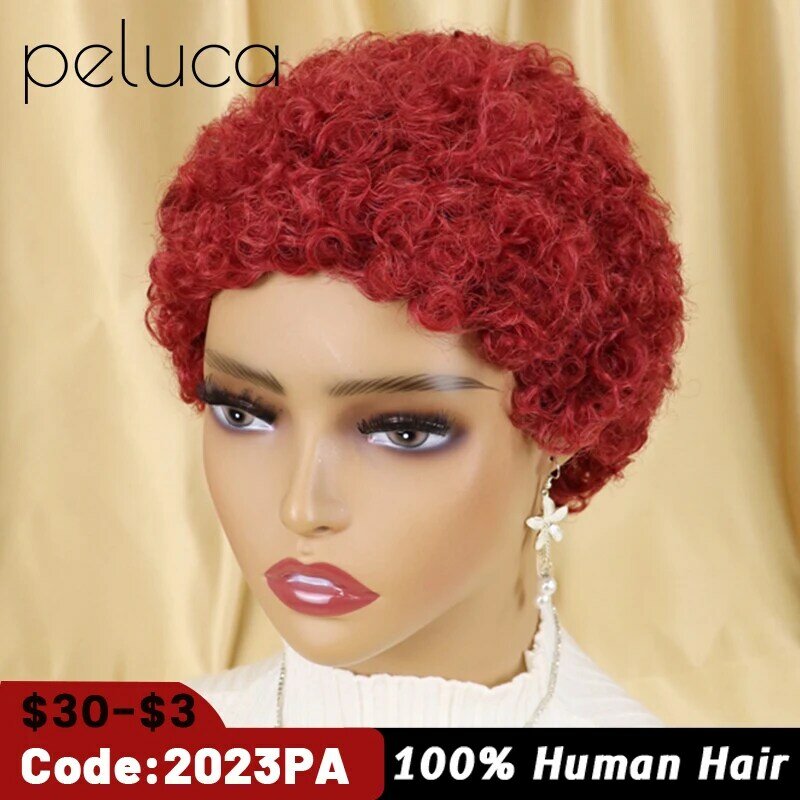 Brasileiro curto encaracolado encaracolado peruca de cabelo humano afro curto perucas para preto feminino pixie corte peruca de cabelo humano completo máquina feita glueless