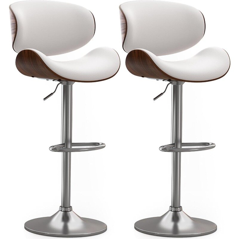 Swivel Bar Stools Set of 2 for Kitchen Counter, Adjustable Bentwood Barstools, Modern PU Leather Upholstered Bar Chair