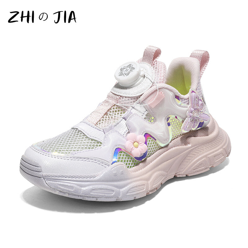 High Quality Children's Shoes 2024 Summer Single Mesh Casual Shoes Girl's Rotary Buckle Breathable Sneaker Outdoor Running Shoes