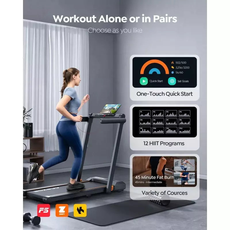2 in 1 Foldable Treadmill for Home, Under Desk Treadmill with 12 HIIT Modes, Workout APPs and Touch Screen, 2.5HP Walking Treadm