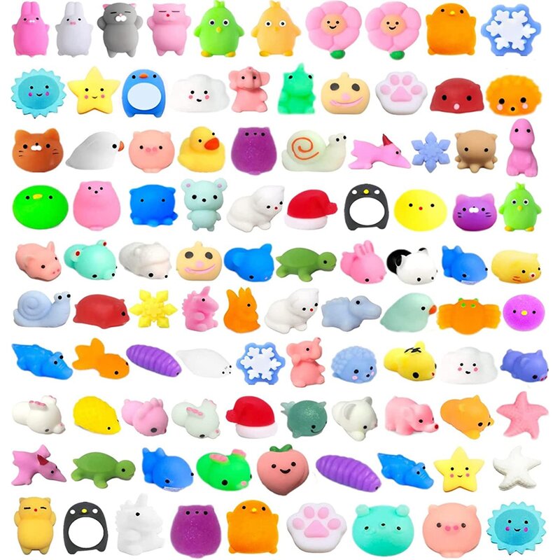 100Pcs Mochi Squishy Toy Kawaii Mini Animals Squishies Stress Relief Toys for Kids Boys Girls Birthday Gifts Party Favors Prizes