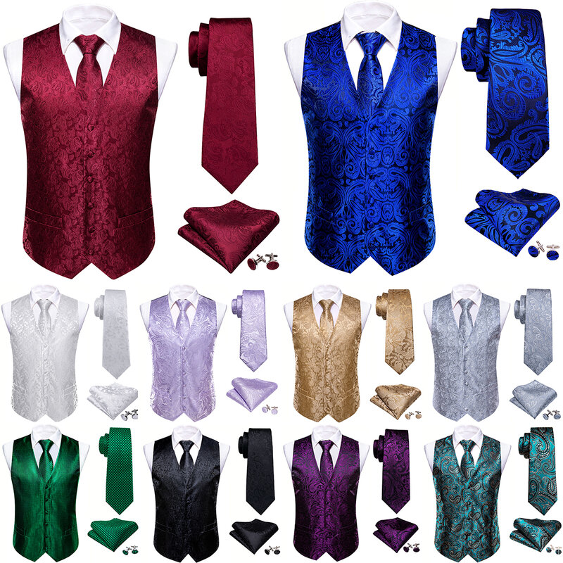 Chaleco de seda de lujo para hombre, Burugndy rojo, azul, verde, plata, Morado, dorado, chaleco bordado de Cachemira, trajes de boda, chaqueta, Barry Wang