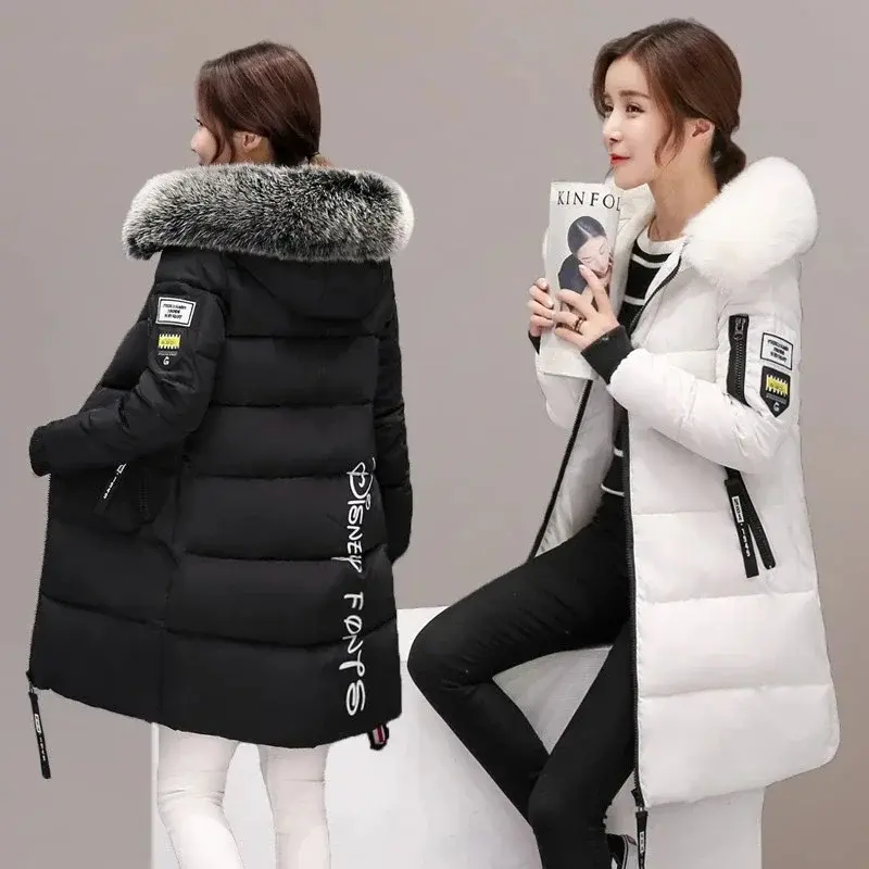 2023 Winter Jacket Women Parka Big Fur Collar Hooded Thick Warm Long Female Coat Casual Outwear Down Cotton Jacket Parkas