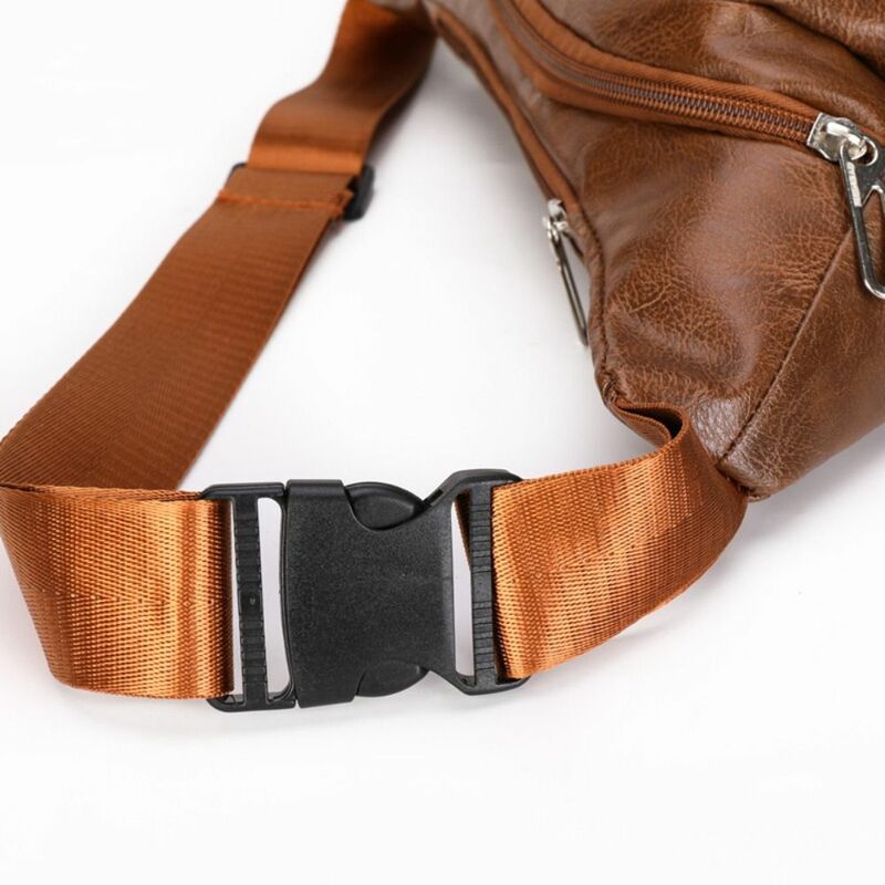 PU Leather Waist Bum Bag Multifunctional Waterproof Solid Color Money Belt Pouch Large Capacity Chest Bag