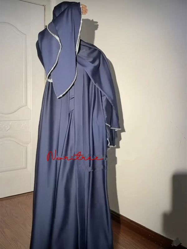 Terbaru Big Flare lengan berlian manik-manik Muslim Abaya wanita panjang penuh halus jubah Islam layanan ibadah set