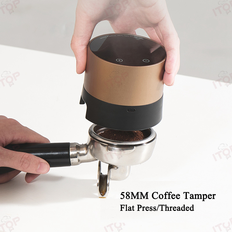 ITOP MP-58 Electric Coffee Tamper 35KG Automatic Tamper Distributor Flat Press/Threaded Tamper Rechargeable for 58MM Portafilter