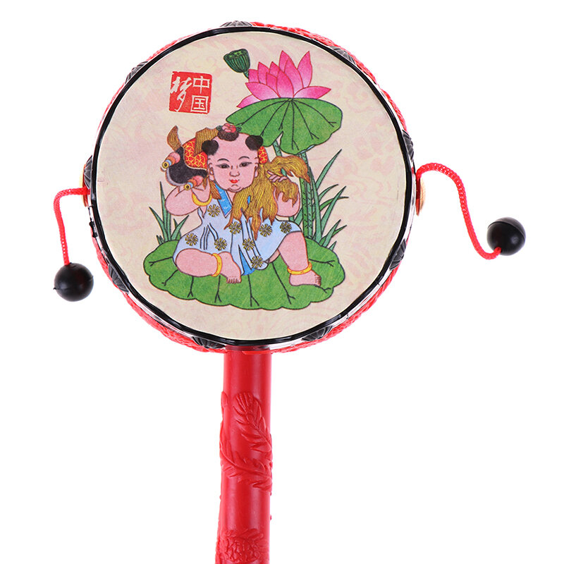 1Pc Chinese traditional spin toy rattle drum kids cartoon hand bell for baby
