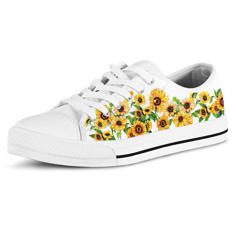 Lightweight Soft Sole Low Canvas Shoes Ladies Fashion Print Sunflower Women Shoes Casual Lace Up Student Shoes