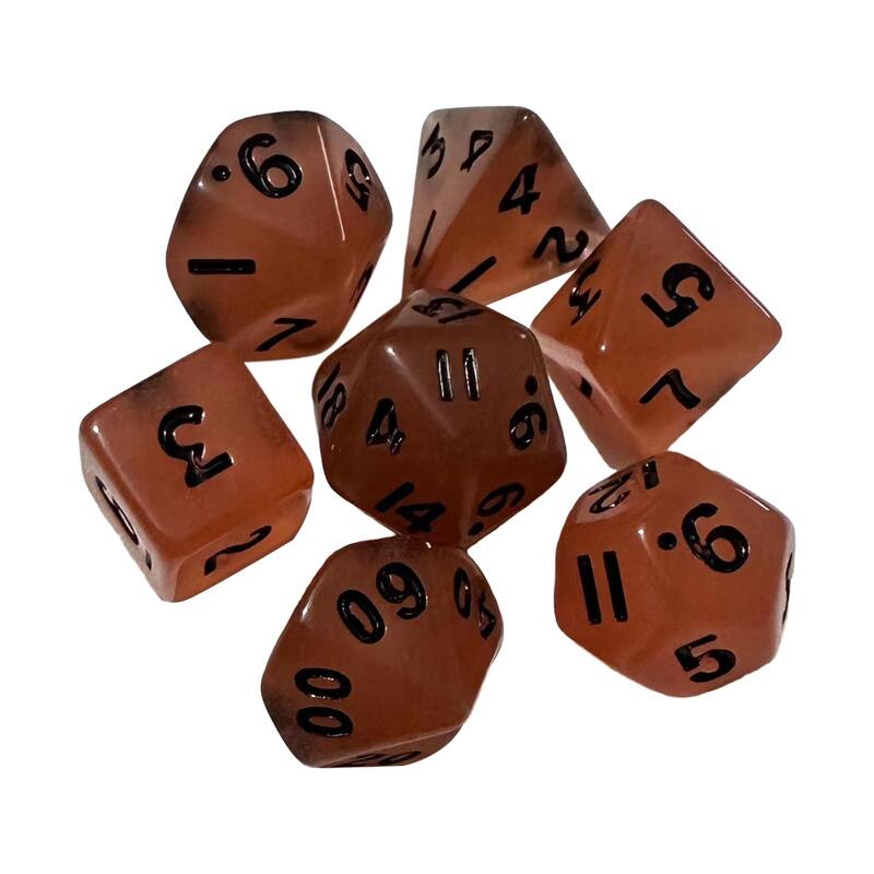 7 buah dadu D4-d20 polihedral berpendar untuk permainan peran bermain
