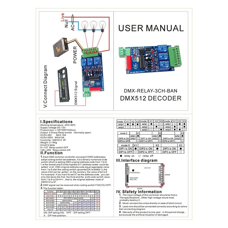 3CH DMX 512 wyjście przekaźnikowe, płyta kontrolera LED Dmx512, dekoder LED DMX512, kontroler łącznik przekaźnikowy
