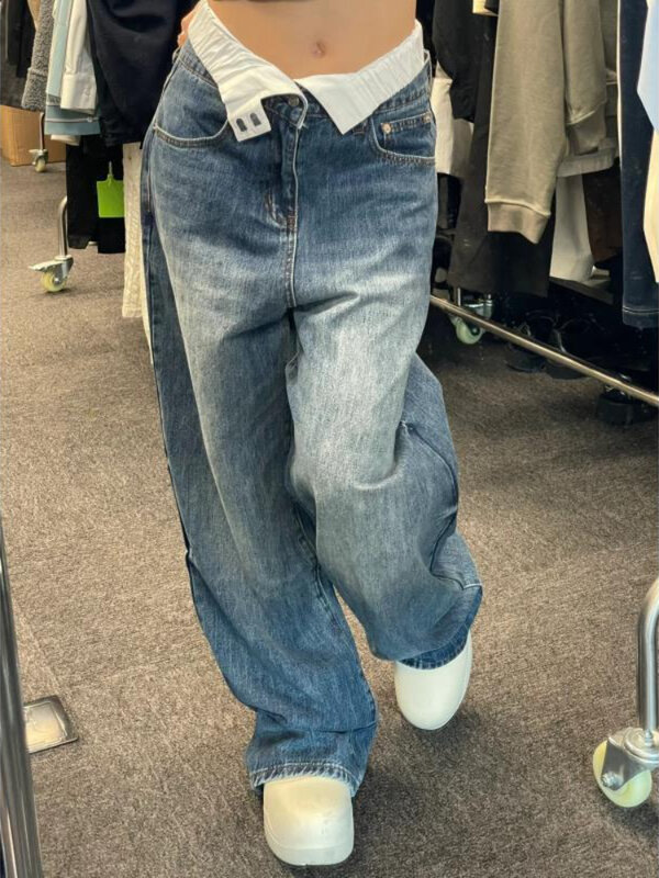 Moda Streetwear Y2k Cintura Alta Ampla Perna Casuais calças de Brim Das Mulheres Do Vintage Largas Calças Jeans de Grandes Dimensões do Sexo Feminino Chic jeans mãe