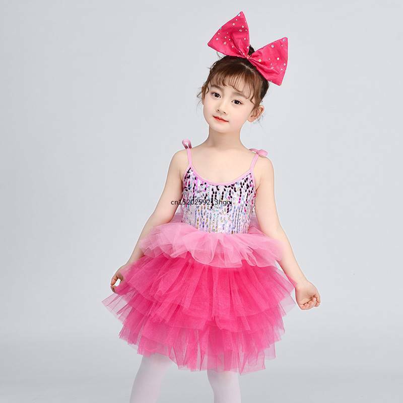 Vestido de pommel de lentejuelas de baile para niños, vestido de pastel de muñeca linda, disfraz de rendimiento de baile de jazz para niños