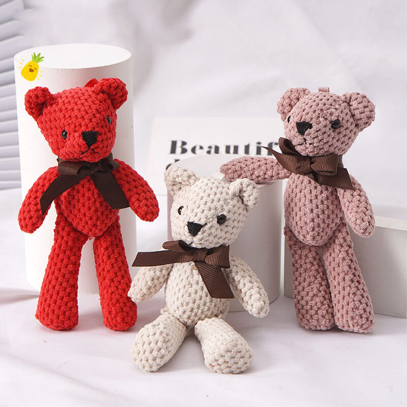 Mainan Mewah Beruang Lembut 16Cm Boneka Liontin Beruang Lucu Hadiah Ulang Tahun Dekorasi Pesta Pernikahan Mainan Boneka Kain Nanas dengan Ikatan Simpul