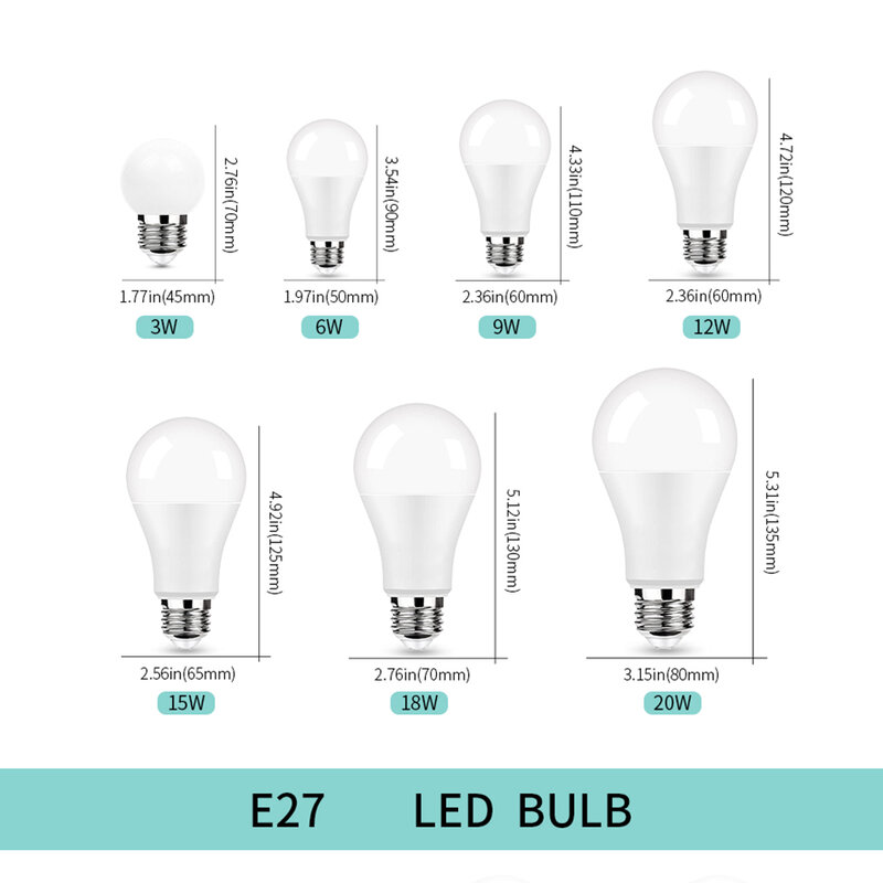 Bombilla LED E27, E14, B22, 2 piezas, 220V, potencia Real 20W, 18W, 15W, 12W, 9W, 6W, 3W, lámpara Led para sala de estar y hogar