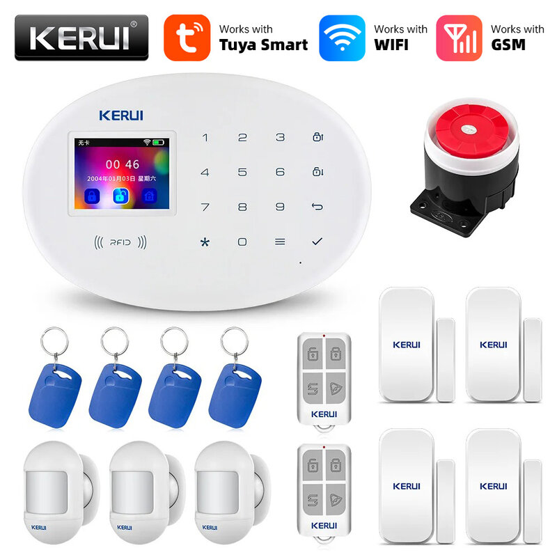 Kerui Tuya Wifi Gsm Alarmsysteem Smart Home Security Buglar Rfid App Draadloze Bewegingssensor Detector Ip Camera Sistema De Alarma
