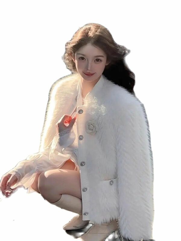 Корейский женский меховой пушистый теплый мягкий искусственный мех пальто женская элегантная Роскошная пушистая куртка на осень и зиму