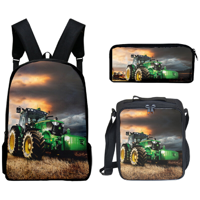 Classic Fashion Funny Tractor pattern 3D Print 3pcs/Set pupil School Bags Laptop Daypack Backpack Lunch bag Pencil Case
