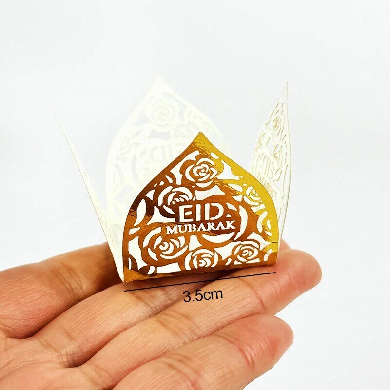 10-50ชิ้นกระดาษห่อช็อกโกแลต Eid Mubarak มินิถ้วยอบเค้กซับในเดือนรอมฎอนกล่องบรรจุภัณฑ์ของขวัญขนมอุปกรณ์ตกแต่งปาร์ตี้
