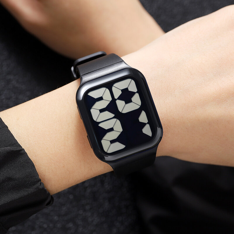 SKMEI prosty Trend w stylu kwadratowy zegarek nastoletniej pary studenckiej duży wyświetlacz postaci wodoodporny świecący sportowy zegarek elektroniczny 1995