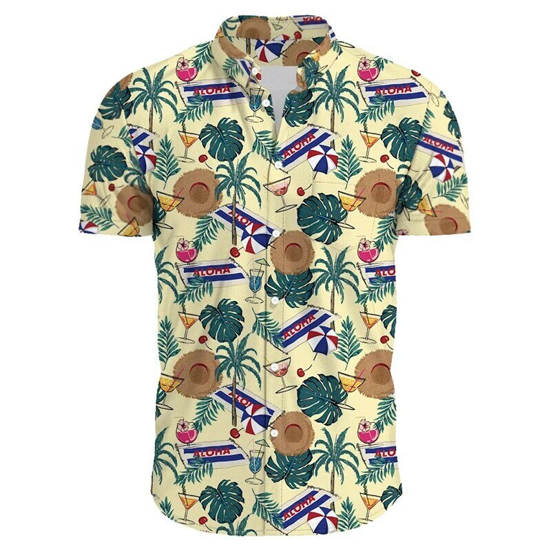 Blusas havaianas masculinas de manga curta, tops de lapela, camisas masculinas estampadas em 3D, roupas de praia de coqueiro, casual, novo, 2022
