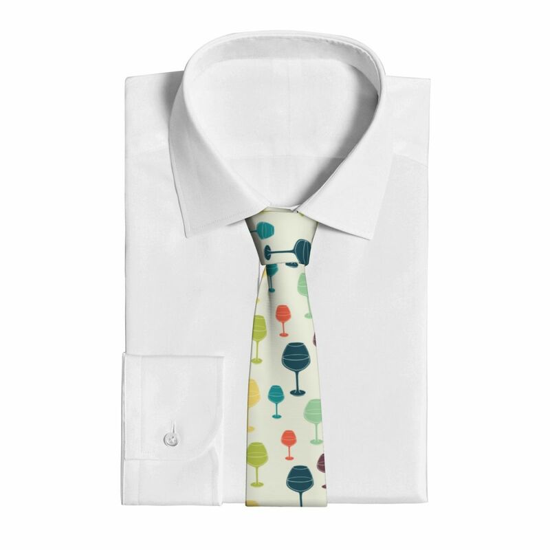 Vintage Wine Glass Necktie uomo Skinny poliestere 8 cm Classic Neck Tie for Men accessori Cravat Wedding Cosplay puntelli
