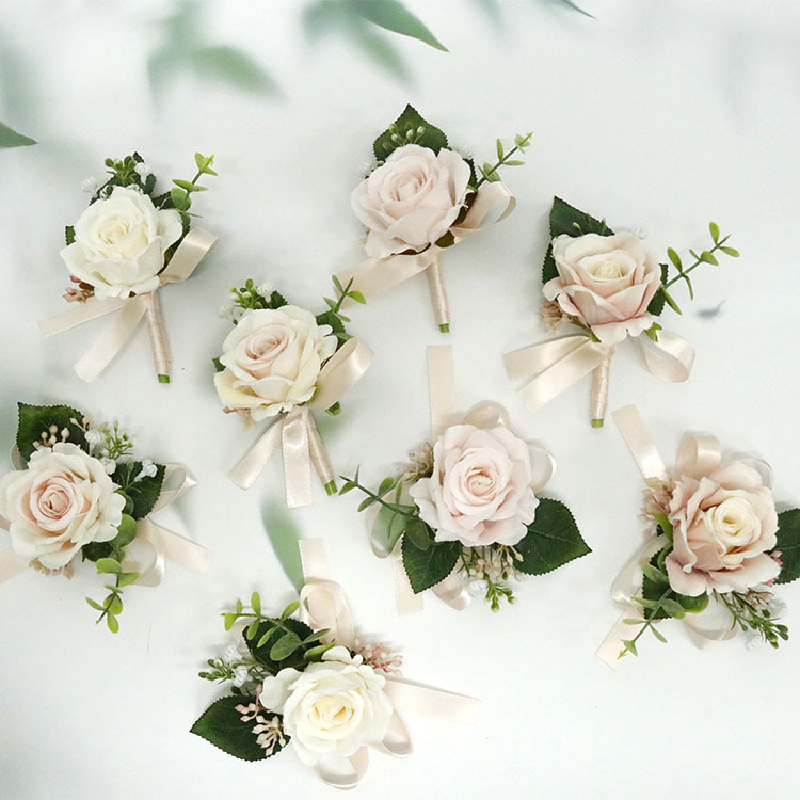Бутоньерка и корсаж на запястье, свадебные принадлежности, банкетные гости, искусственные цветы для жениха, невесты, розы, разные цвета, серия 385