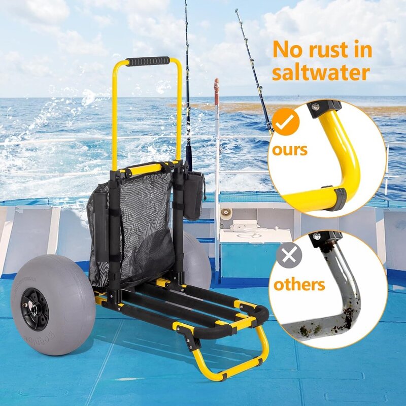 Bonnlo-carrito de pesca de playa, carrito de playa con ruedas de globo grande de 12 "para remolque de playa plegable con carga de 18,5" x 15"