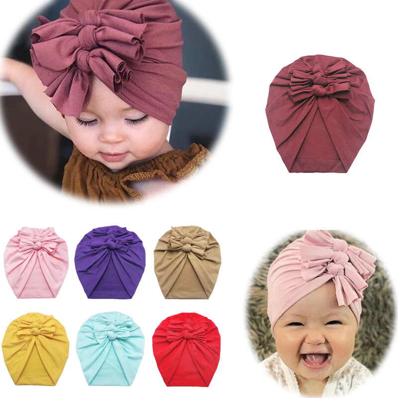 สีทึบเด็กผ้าฝ้าย Turbans สำหรับทารกทารกเด็กวัยหัดเดินหัวเด็กแรกเกิดเด็กทารกหมวก Beanie หมวกเด็กอุ...