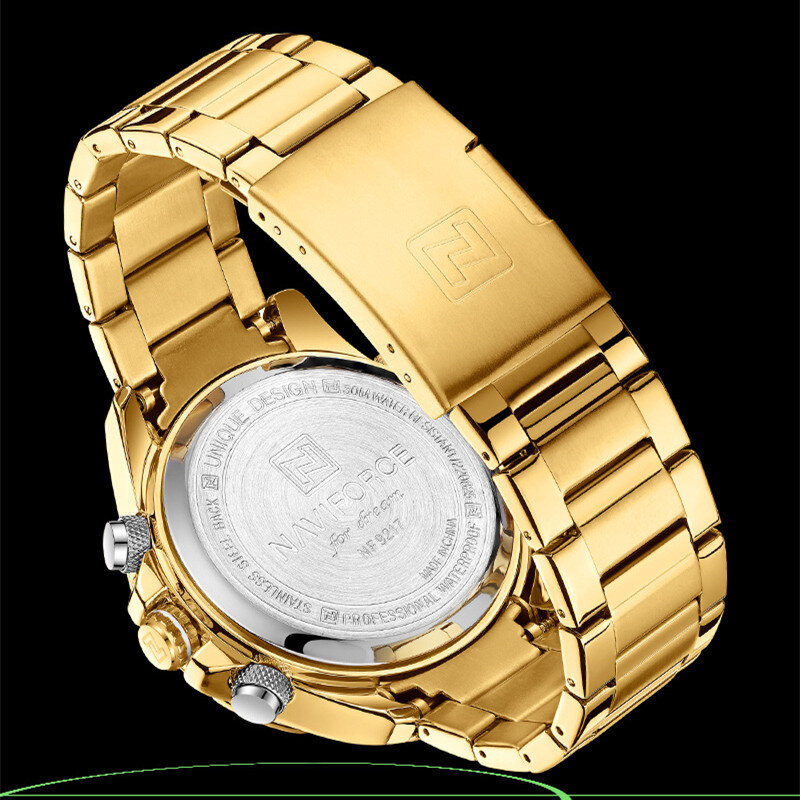 NAVIFORCE jam tangan kronograf pria, arloji olahraga kasual Digital, gelang Stainless Steel anti air Quartz dengan jam Alarm