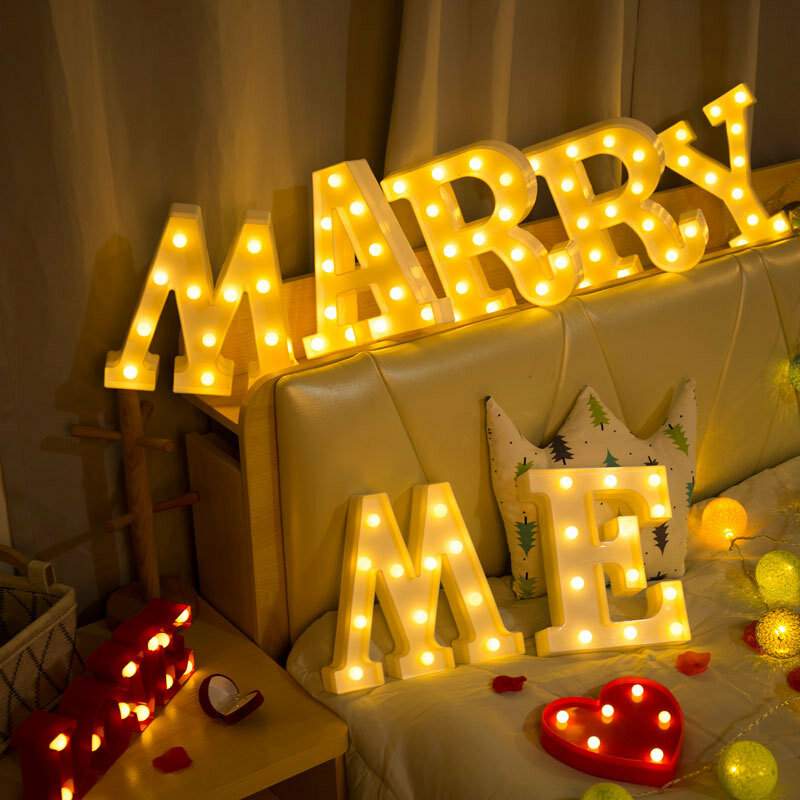 Decorative Letters Alphabet Letter LED Lights Luminous Number Lamp Night Light Wedding Proposal Party Baby Bedroom Decoration