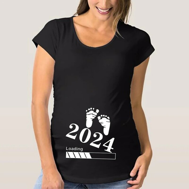 Baby Loading 2024 Printed Maternity T Shirt Pregnant Clothes Summer T-shirt Pregnancy Announcement Shirts New Mom T Shirt Tops