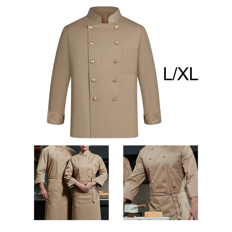 Jaket koki pria lengan panjang, pakaian pelayan memasak bersirkulasi udara lengan panjang