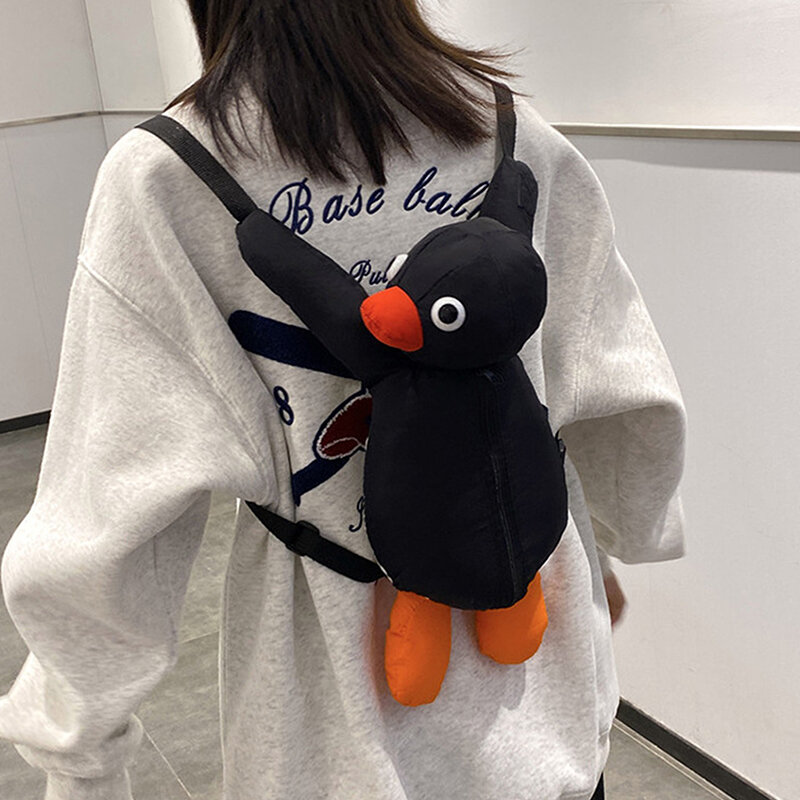 Mini mochila pinguim dos desenhos animados, Cute Plush Doll Bag Mochila, Personalidade de moda engraçada
