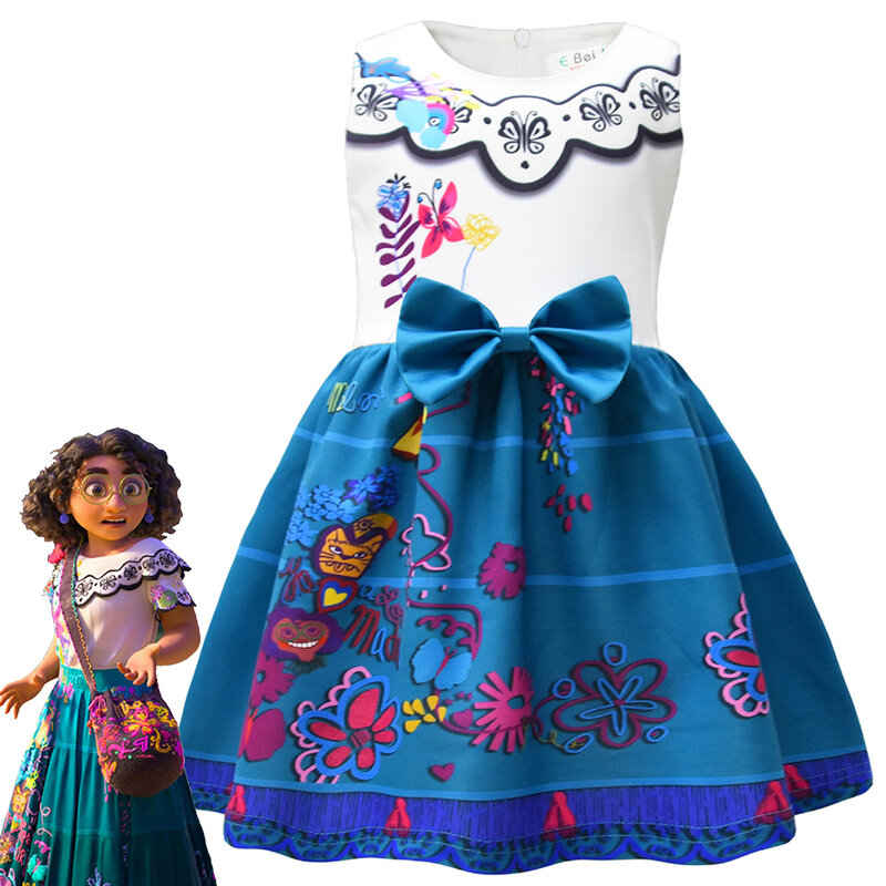 Disney vestido con estampado de dibujos animados para niñas, disfraz de princesa de Mickey, sirena, Mirabel e Isabela, para Halloween
